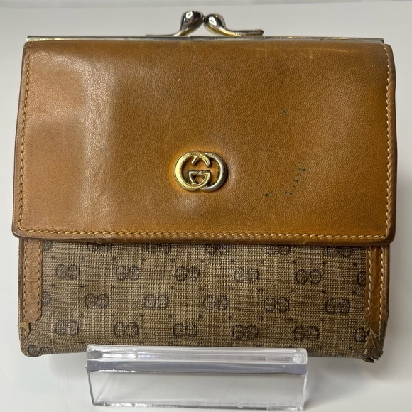 🤎GUCCI Vintage Interlocking G Micro GG Logo Canvas/Leather Bifold Wallet🤎 - Picture 1 of 15